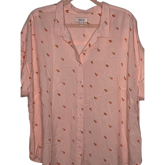 Per Se women's pink short sleeve button front oranges print top size 1x - Picture 3 of 9